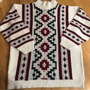 Vintage Clifton Place White Red Green Western Tribal Boho Knit Christmas Sweater